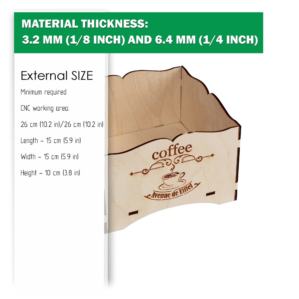 DXF, SVG files for laser Vintage Small Tray, Coffee box, Candy bar decor, Engraved pattern French, Two different material thickness 3.2/6.4