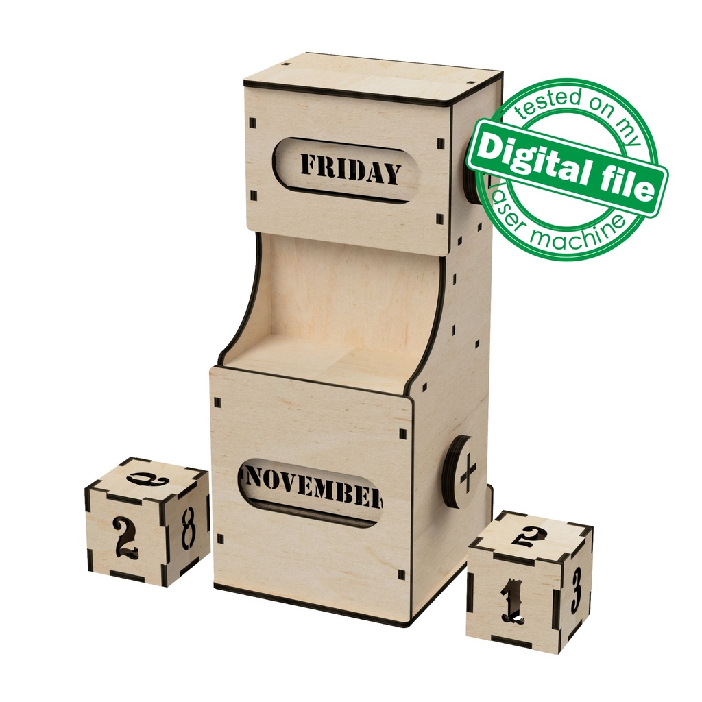 DXF, SVG file for laser Wooden Perpetual calendar, Advent calendar, Christmas countdown, Retro, Vintage, Plywood or MDF 3.2 mm