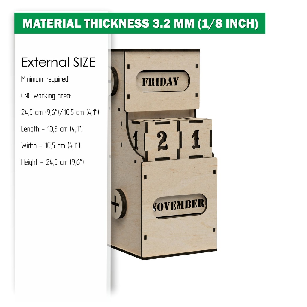 DXF, SVG file for laser Wooden Perpetual calendar, Advent calendar, Christmas countdown, Retro, Vintage, Plywood or MDF 3.2 mm