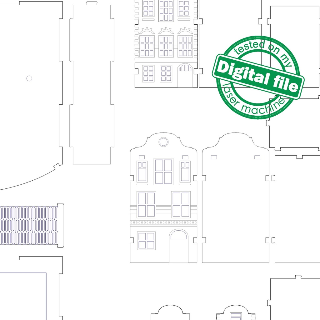DXF, SVG file for laser Woodland Winter Christmas Decoration, Light-up podium base, Scandinavian houses, trees, children sledding, lanterns