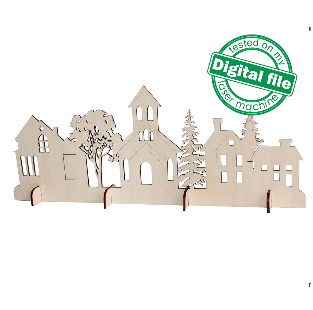 DXF, SVG files for laser Christmas Decoration, Village, Old town, Church, Deer, Winter forest, 5 Designs, Material thickness 3.2 / 6.4 mm
