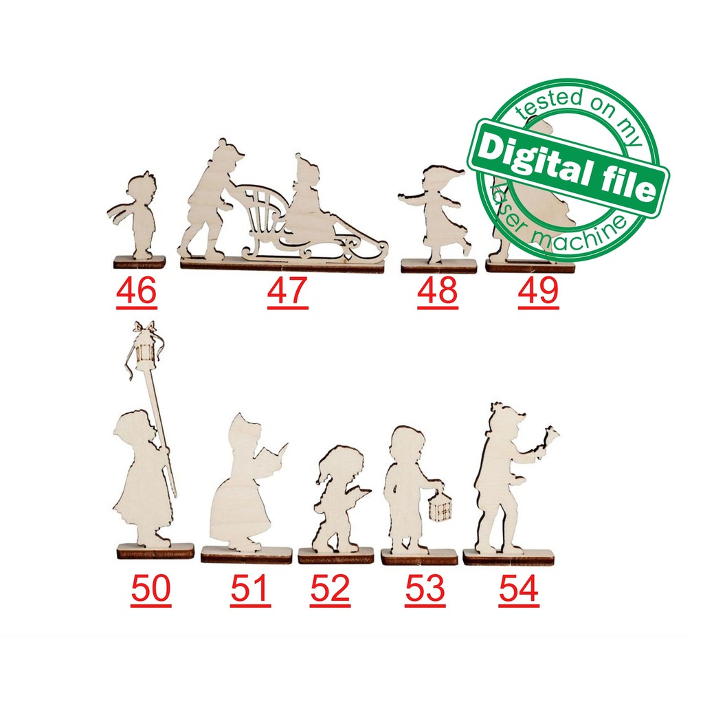 DXF, SVG files for laser Christmas Village, Super Big Set, Bundle of 59 pieces, Winter Scene, Glowforge, Plywood or MDF 3.2 mm