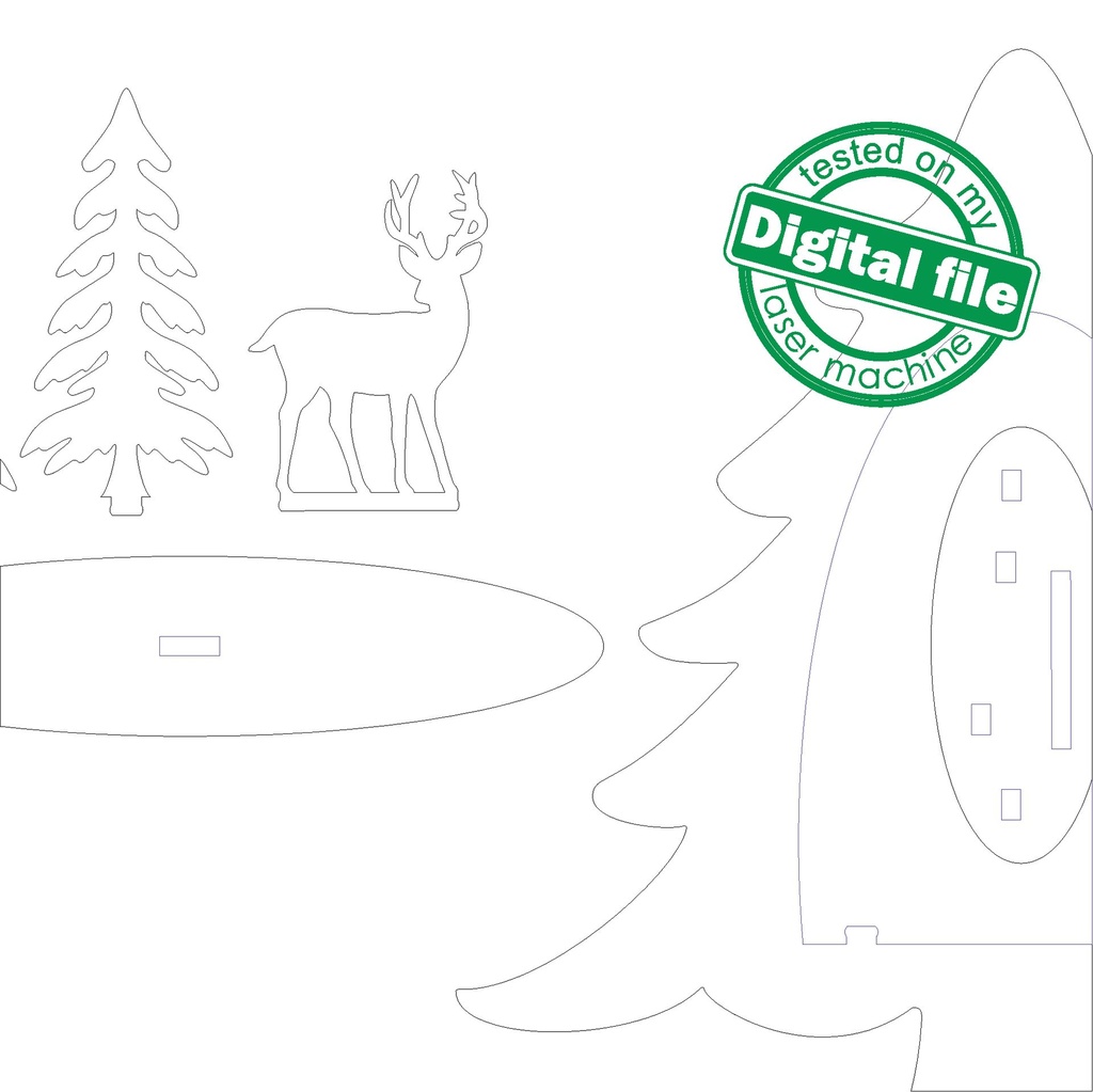 DXF, SVG files for laser Christmas decor Deer&Trees, Vector project, Glowforge, Material thickness 1/8 inch (3.2 mm)