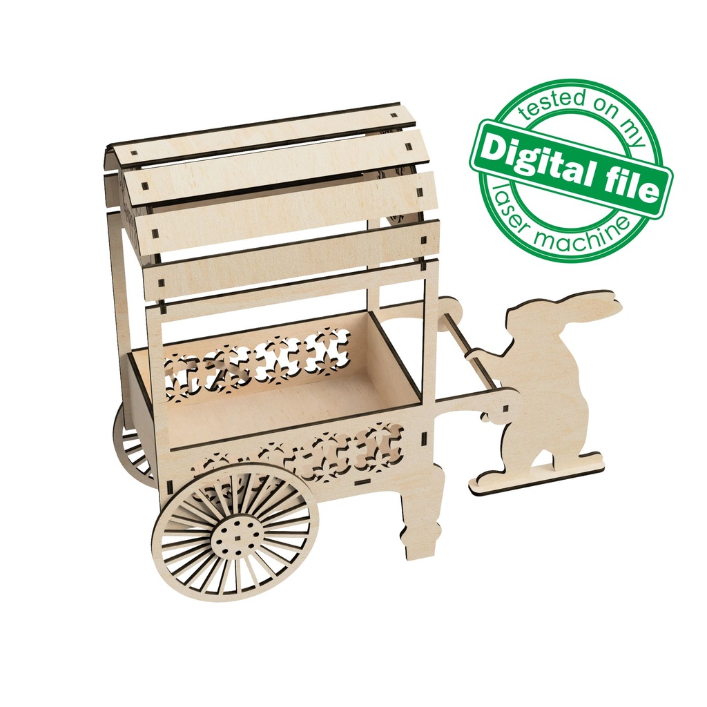 DXF, SVG files for laser Easter Bunny with cart Candy Cart, Vector projects, Glowforge, Material thickness 1/8 inch (3.2 mm)