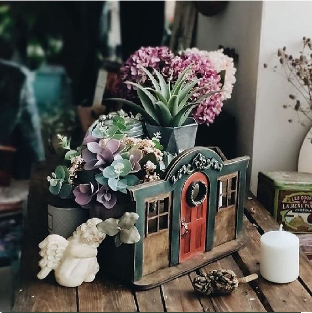 DXF, SVG files for laser Flower box, Desk organizer set, Pen Holder, Decorative house, Material thickness 3.2 mm