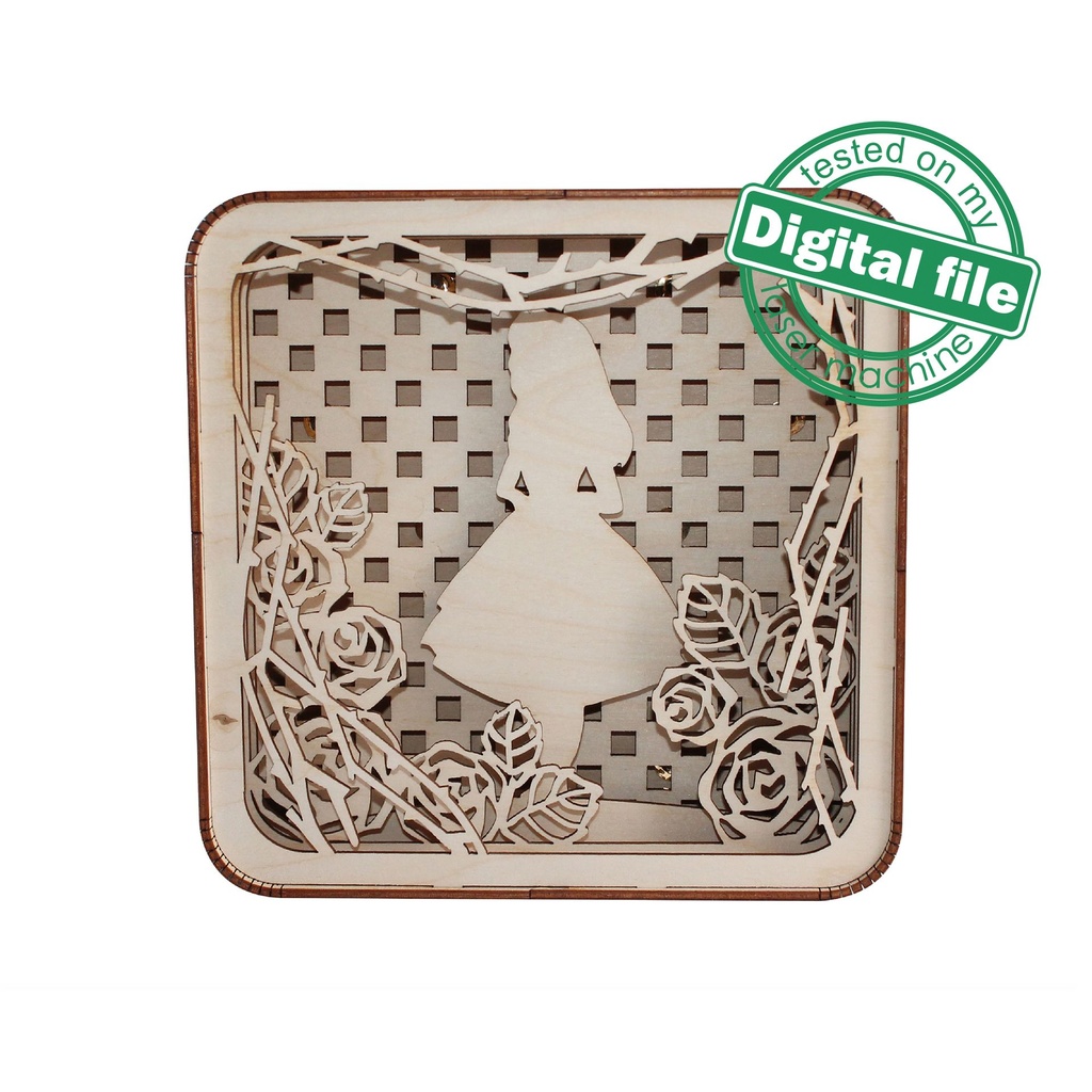 DXF, SVG files for laser Light box Alice and Roses, Baby shower decor, Nursery, Glowforge, Material thickness 1/8 inch (3.2 mm)