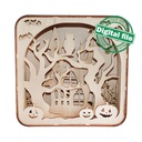 DXF, SVG files for laser Light box Halloween, Old castle, Pumpkins, Scary trees, Owl, Shadow box, Glowforge, Material 1/8 inch (3.2 mm)