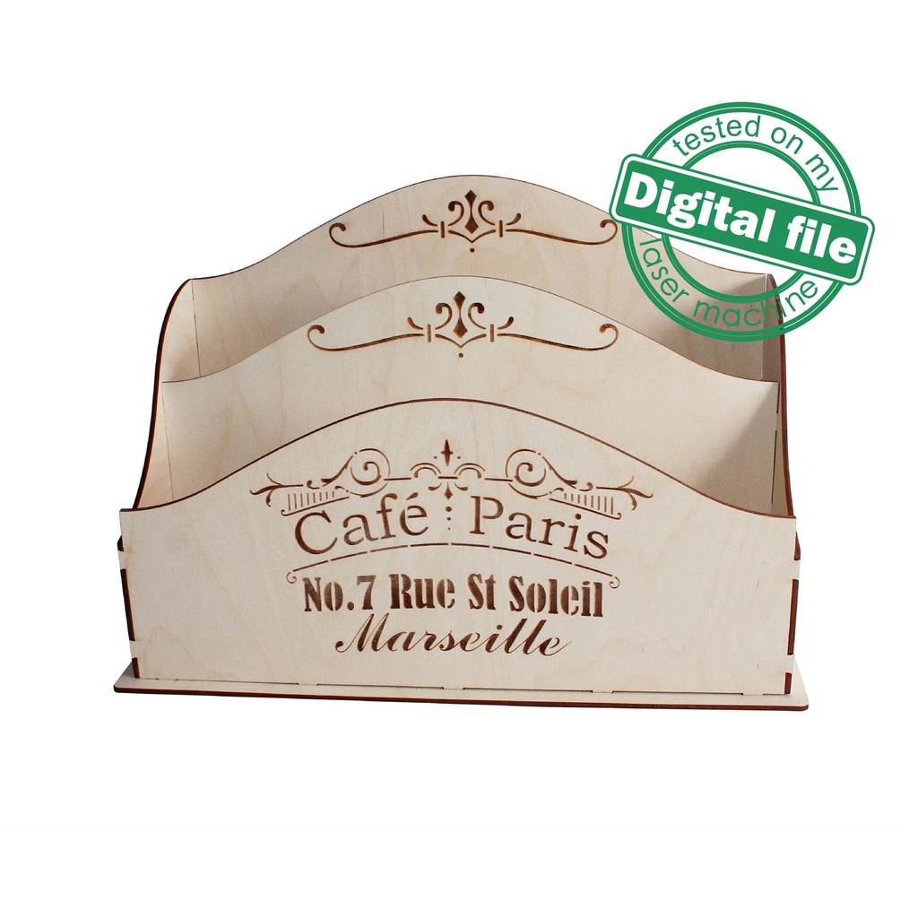 DXF, SVG files for laser Magazine holder, Storage paper, Home Office, Cafe Paris, Glowforge, Two different material thickness 3.2 / 6.4 mm