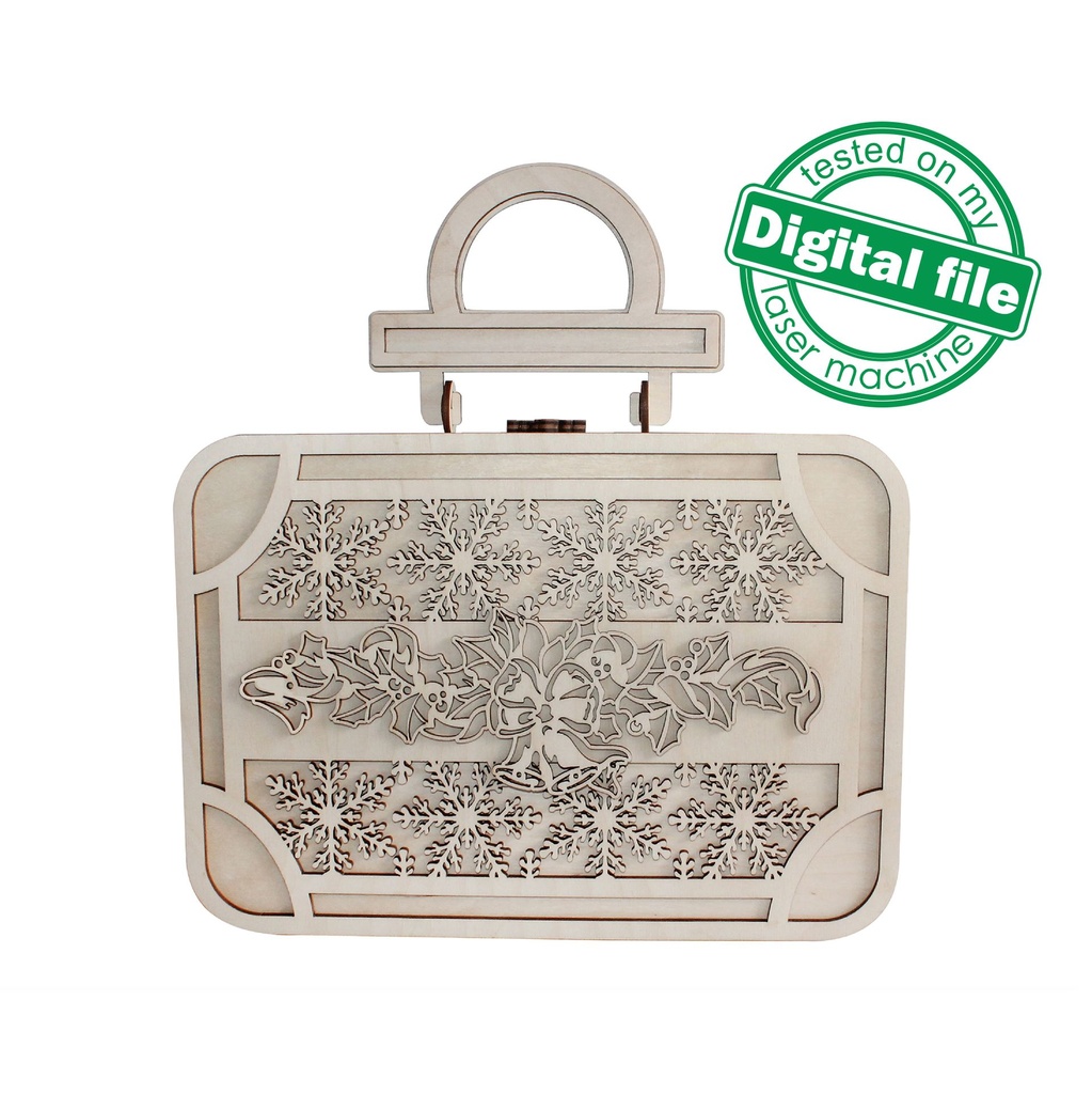 DXF, SVG files for laser Retro Christmas Wooden Suitcase, Vintage Christmas Ornament box, Plywood or MDF 3.2 mm