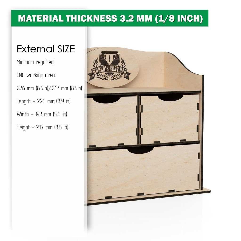 DXF, SVG files for laser Small Wooden Chest of Drawers, Box Storage, father's day gift, tool organization ideas, Material thickness 3.2 mm
