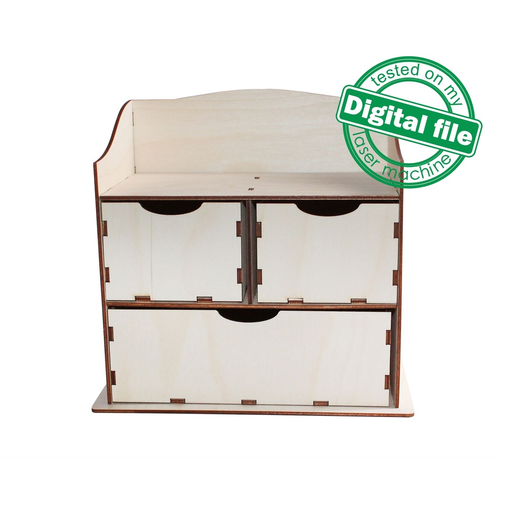DXF, SVG files for laser Small Wooden Chest of Drawers, Box Storage, father's day gift, tool organization ideas, Material thickness 3.2 mm