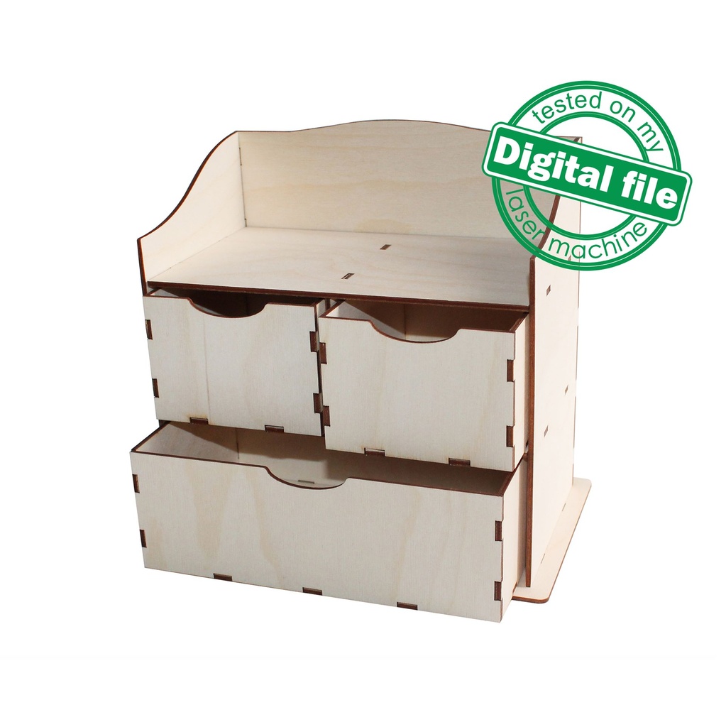 DXF, SVG files for laser Small Wooden Chest of Drawers, Box Storage, father's day gift, tool organization ideas, Material thickness 3.2 mm