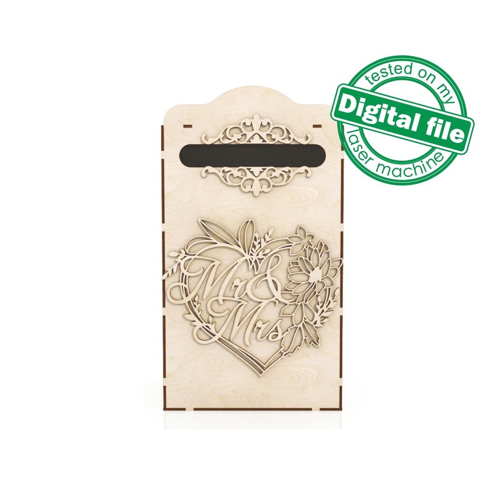 DXF, SVG files for laser Wedding card box, money box, Vector projects, Glowforge, Engagement Card Box, Wedding Decor 1/8 inch (3.2 mm)