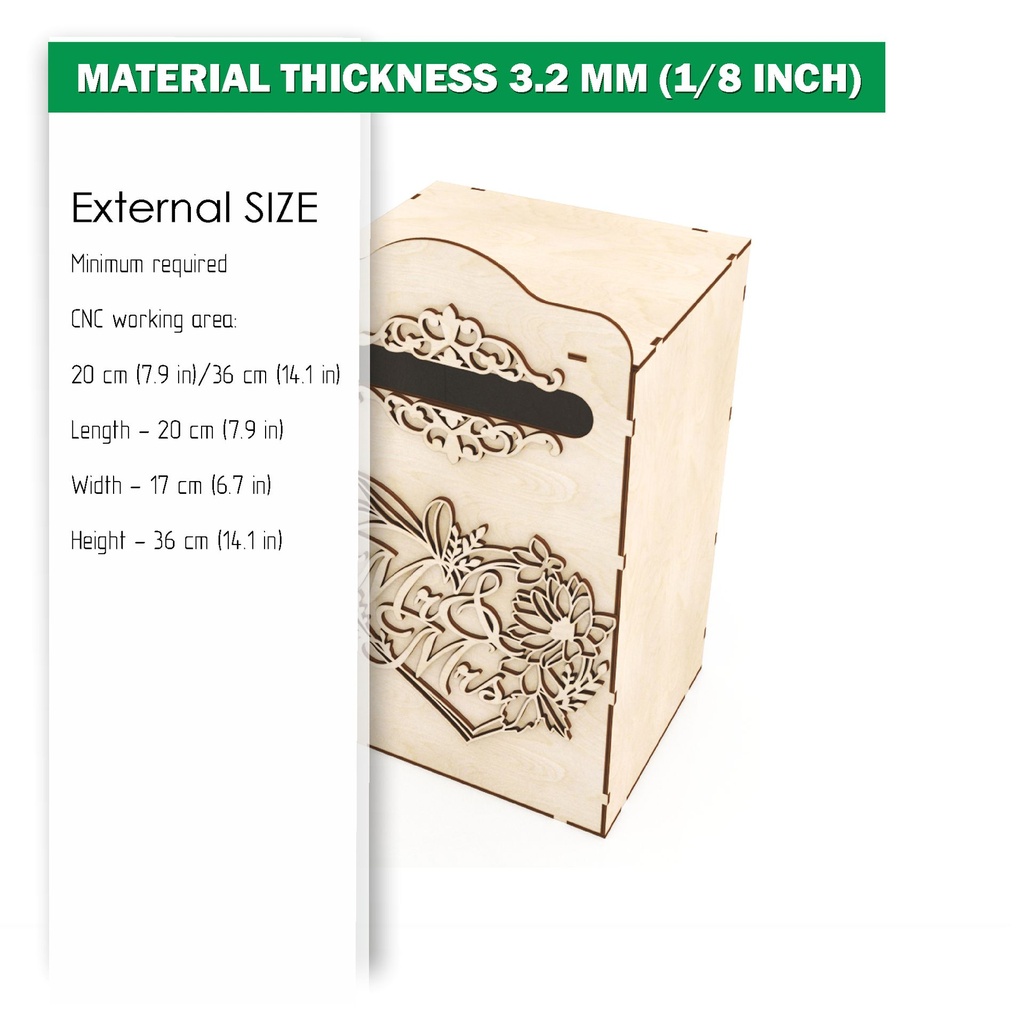 DXF, SVG files for laser Wedding card box, money box, Vector projects, Glowforge, Engagement Card Box, Wedding Decor 1/8 inch (3.2 mm)