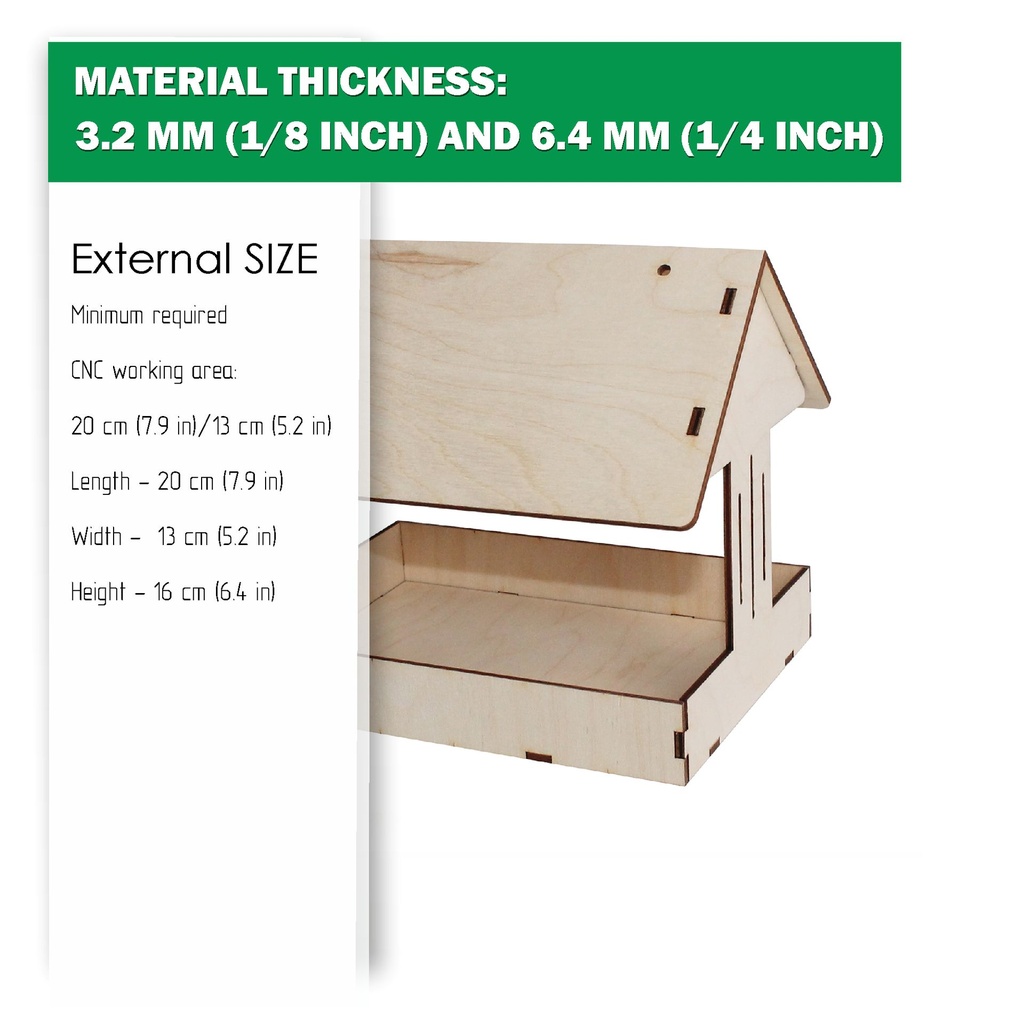 DXF, SVG files for laser Wooden Bird feeder, Glowforge, Vector Project, Two different material thickness 3.2 / 6.4 mm