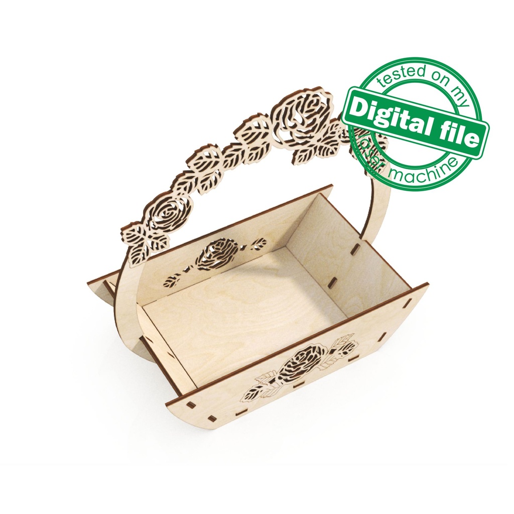 DXF, SVG files for laser Wooden basket with roses, Glowforge, Gift Ideas, Wedding Decoration, Material thickness 1/8 inch (3.2 mm)