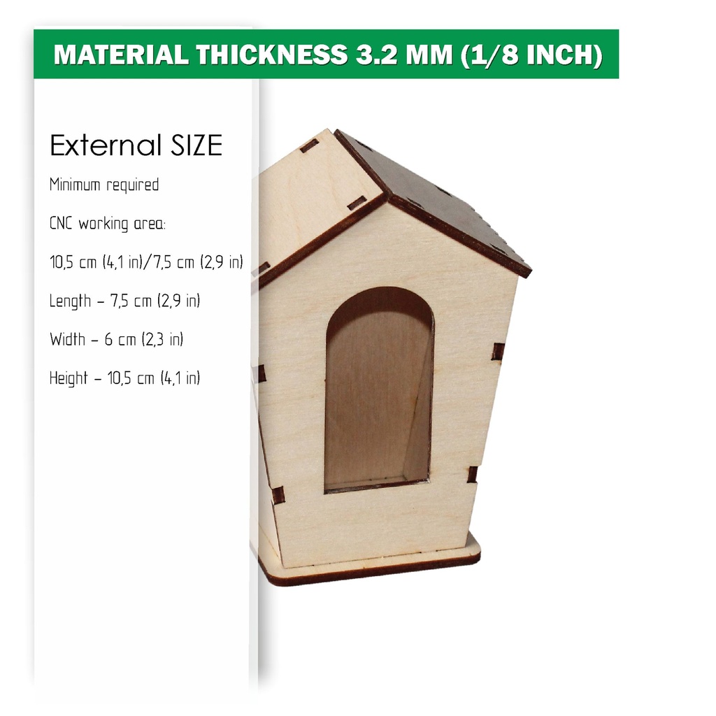 DXF, SVG files for laser decorative Birdhouse, Vector project, Glowforge ready, Material thickness 1/8 inch (3.2 mm)