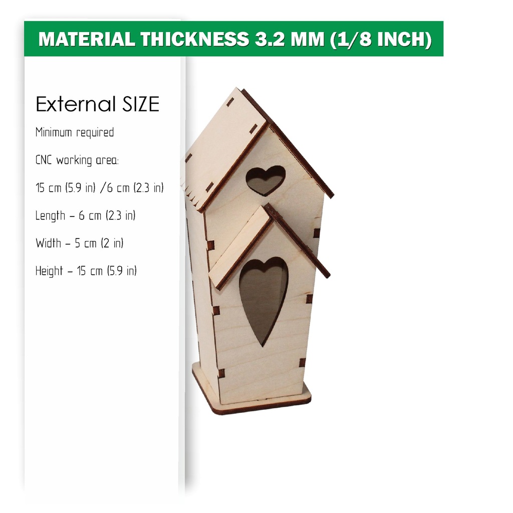 DXF, SVG files for laser decorative Birdhouse, Vector project, Glowforge ready, Material thickness 1/8 inch (3.2 mm)