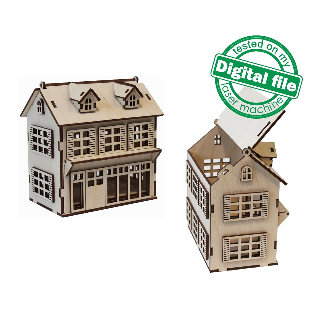 DXF files for laser Decorative scandinavian doll house or cafe, night lamp, gift box, svg Files, Glowforge, Plywood or MDF 3.2 mm