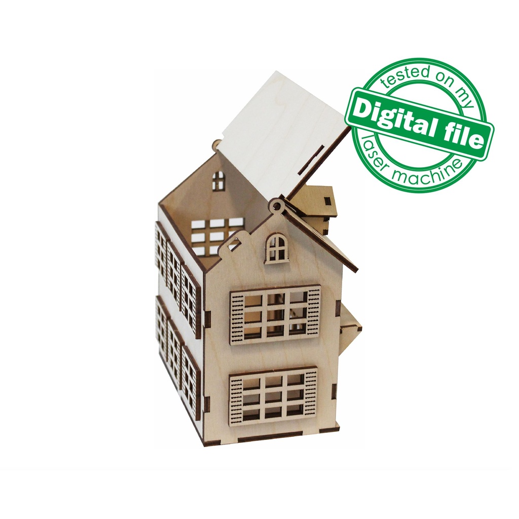 DXF files for laser Decorative scandinavian doll house or cafe, night lamp, gift box, svg Files, Glowforge, Plywood or MDF 3.2 mm