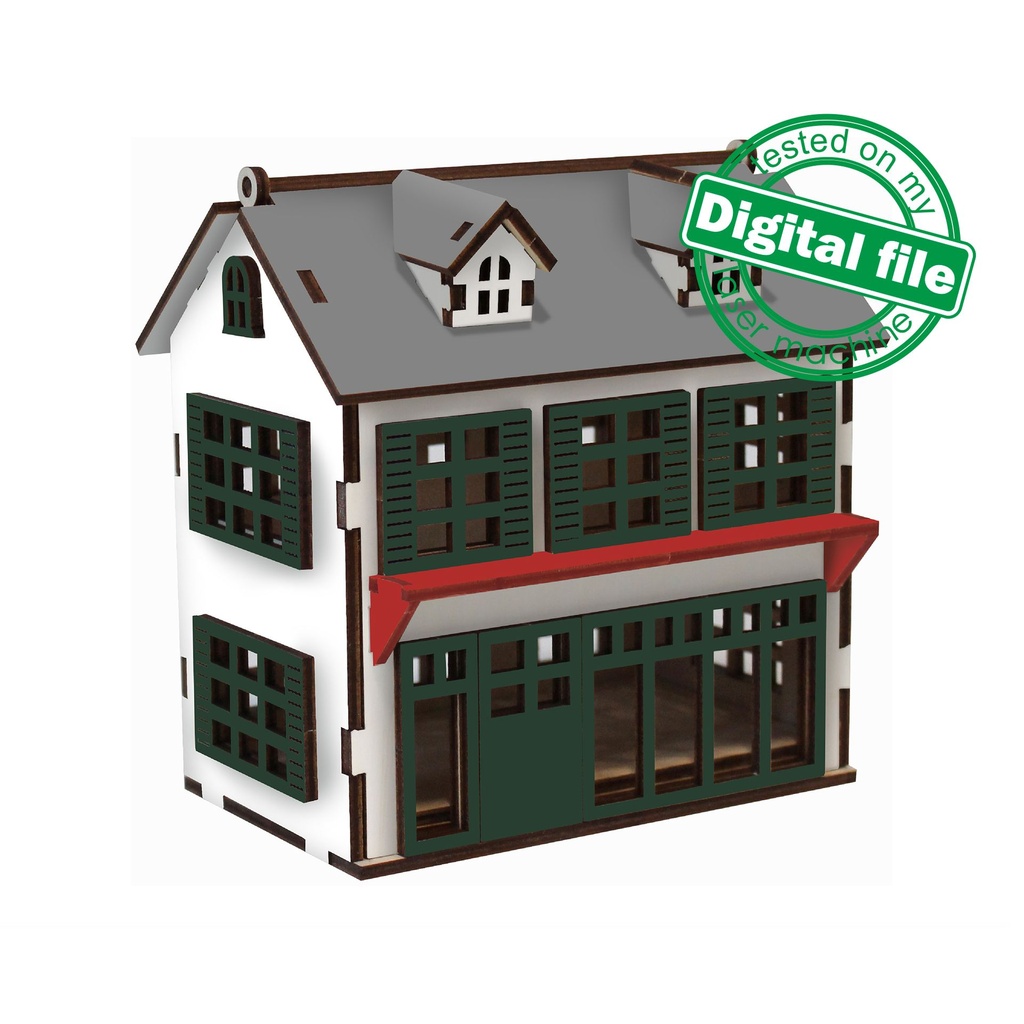 DXF files for laser Decorative scandinavian doll house or cafe, night lamp, gift box, svg Files, Glowforge, Plywood or MDF 3.2 mm