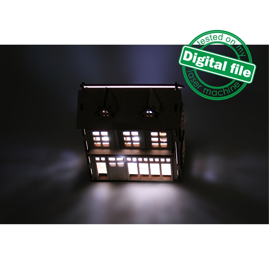DXF files for laser Decorative scandinavian doll house or cafe, night lamp, gift box, svg Files, Glowforge, Plywood or MDF 3.2 mm
