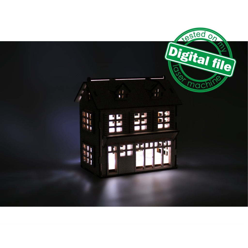 DXF files for laser Decorative scandinavian doll house or cafe, night lamp, gift box, svg Files, Glowforge, Plywood or MDF 3.2 mm