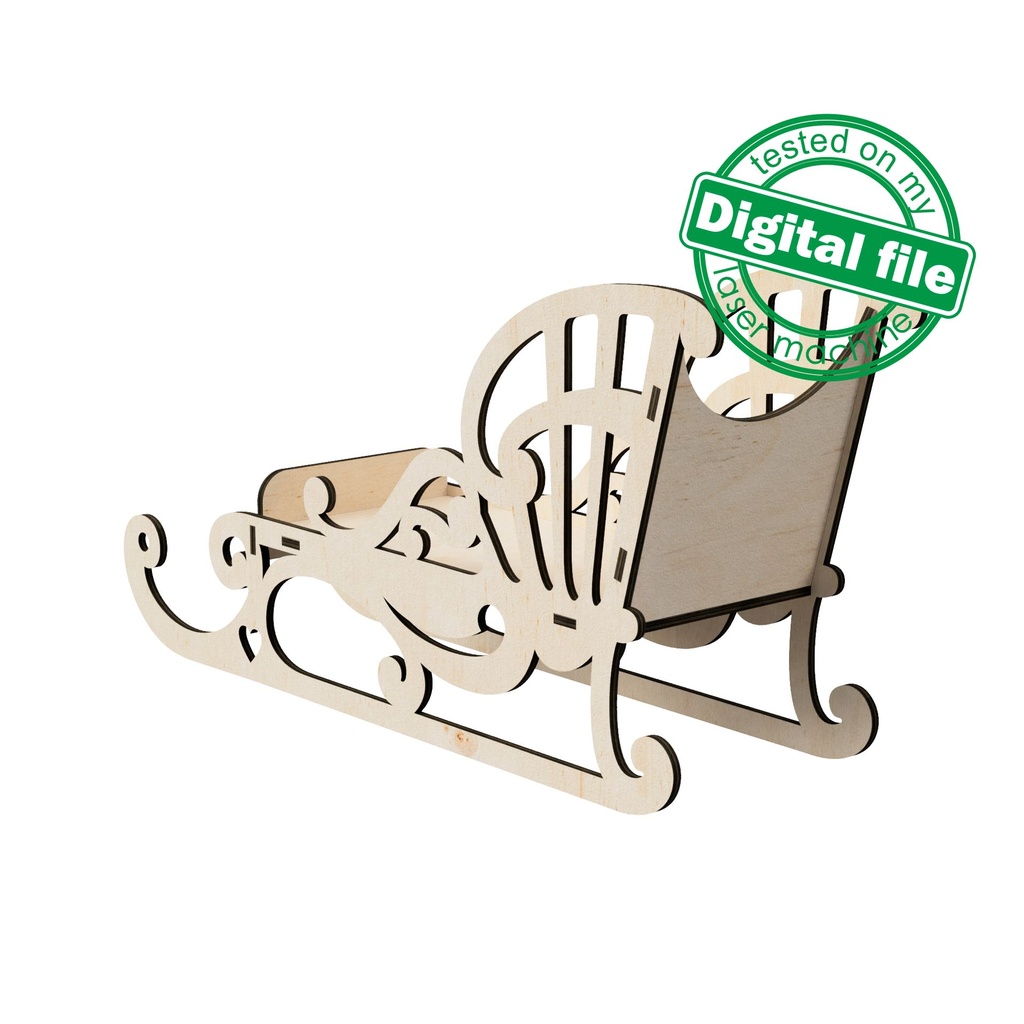 DXF, SVG files for laser Christmas Openwork decorative sleigh, Candy bar, Glowforge, Material thickness 3.2 mm