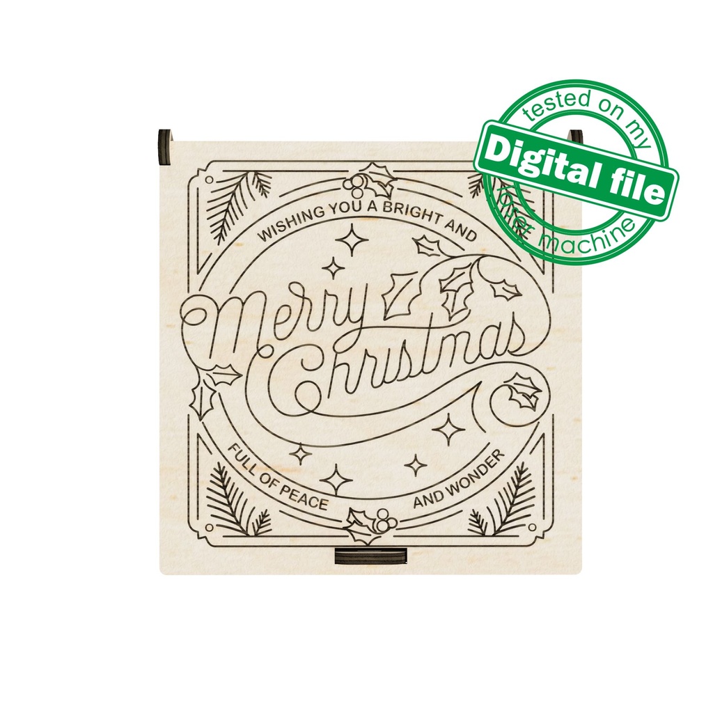 DXF, SVG files for laser Vintage Merry Christmas, Retro Christmas gift box, Engraved calligraphy, Glowforge, Material thickness 3.2 mm