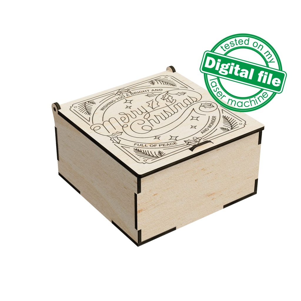 DXF, SVG files for laser Vintage Merry Christmas, Retro Christmas gift box, Engraved calligraphy, Glowforge, Material thickness 3.2 mm
