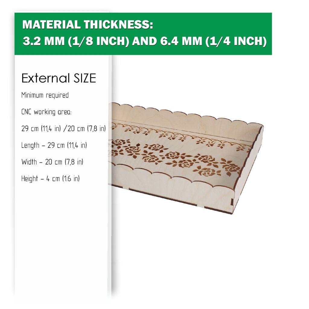 DXF, SVG files for laser Vintage Tray Roses lace ribbon, Candy bar decor, Engraved pattern French, Two different material thickness 3.2/6.4