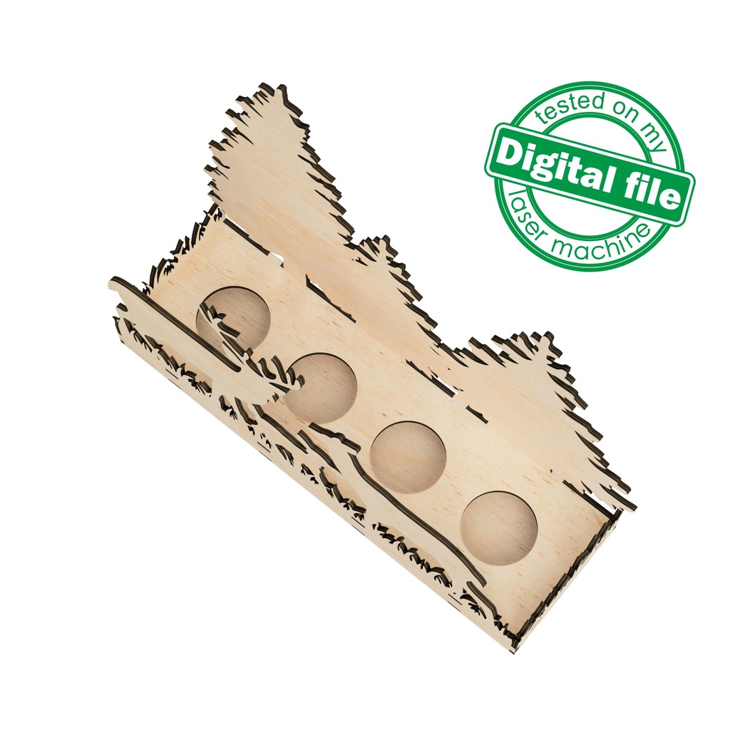 DXF, SVG files for laser Сandle holder Deer family in Winter Forest, Christmas Decoration, Led lantern, Material 1/8 inch (3.2 mm)