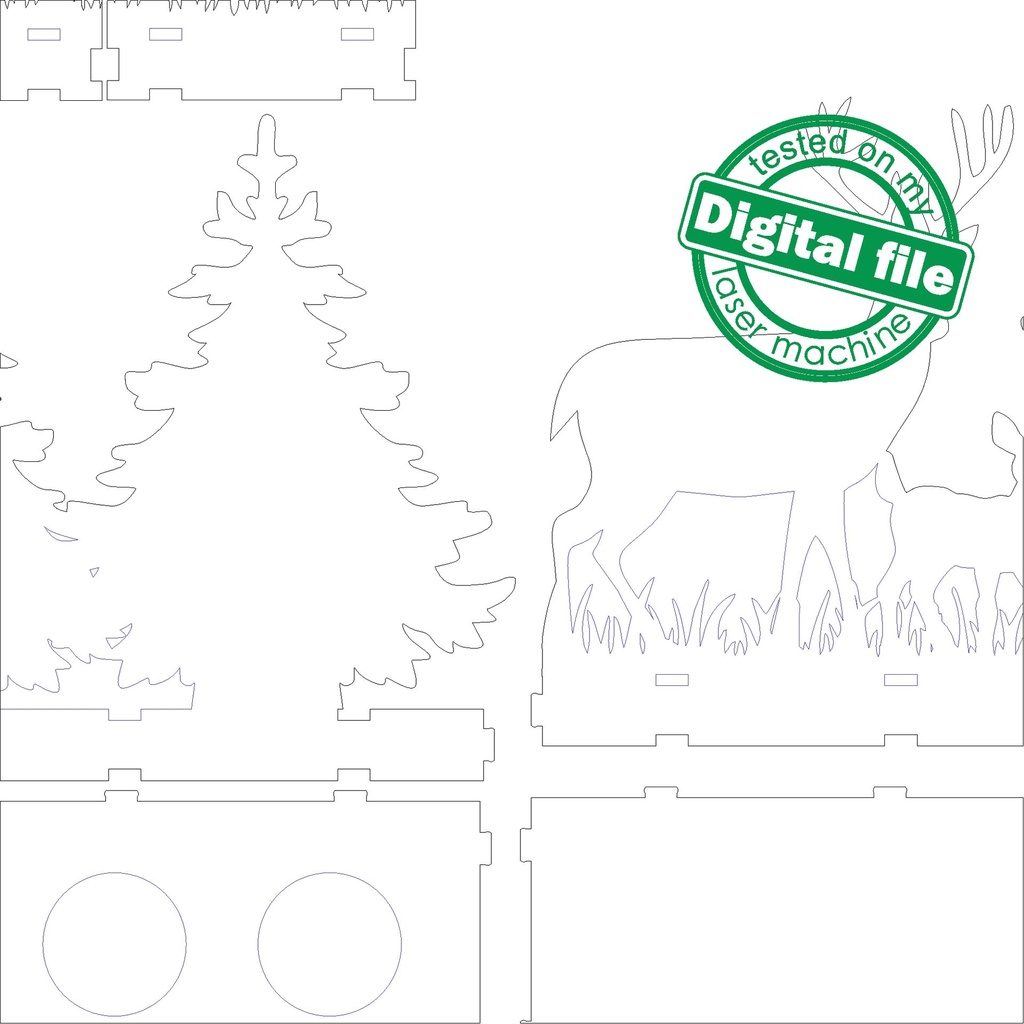 DXF, SVG files for laser Сandle holder Deer family in Winter Forest, Christmas Decoration, Led lantern, Material 1/8 inch (3.2 mm)