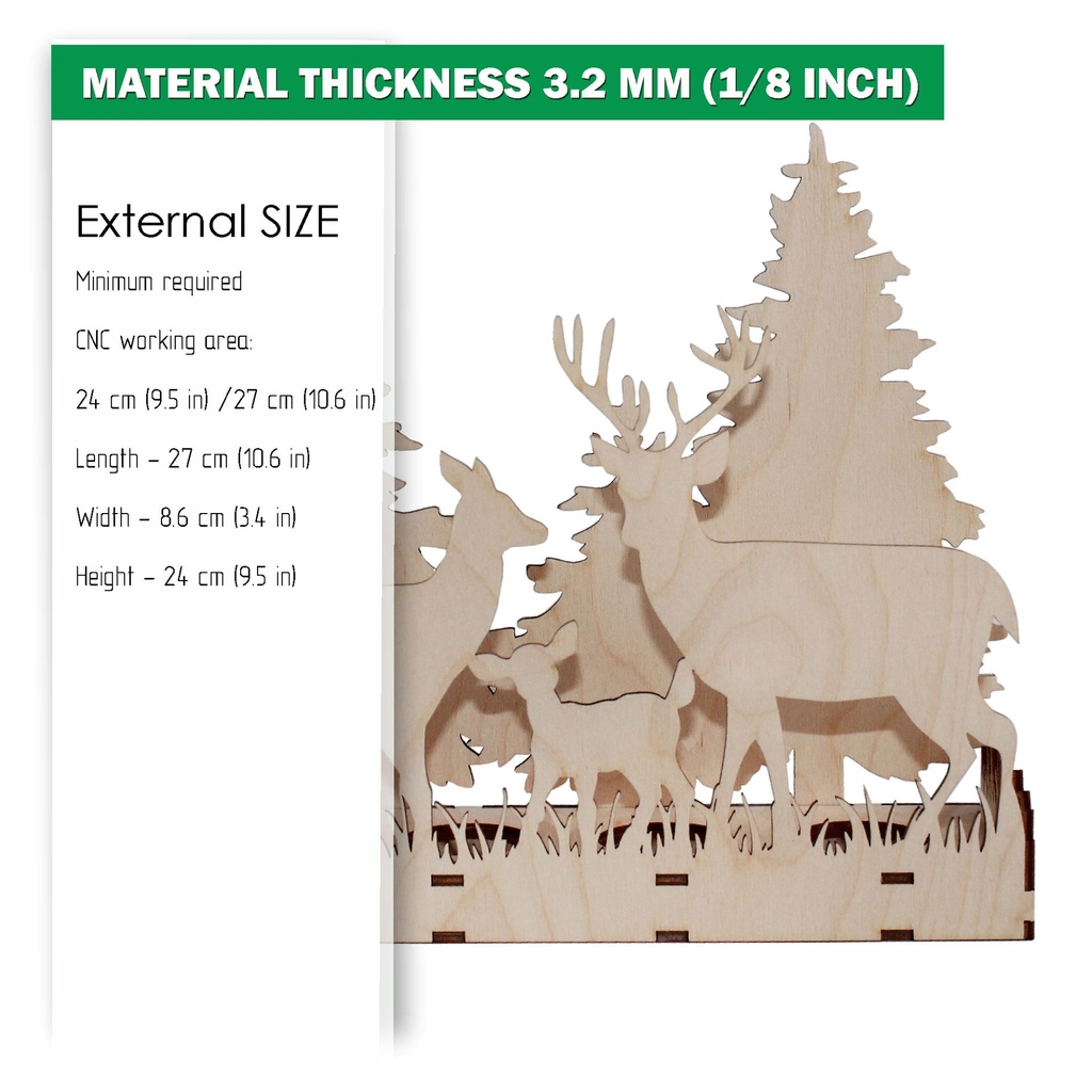 DXF, SVG files for laser Сandle holder Deer family in Winter Forest, Christmas Decoration, Led lantern, Material 1/8 inch (3.2 mm)