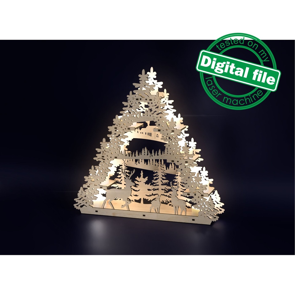 DXF, SVG files for laser Tea Candle holders, Centerpiece Tree,Illuminated Light Arch,Wood Schwibbogen, Winter forest,Material 1/8'' (3.2 mm)