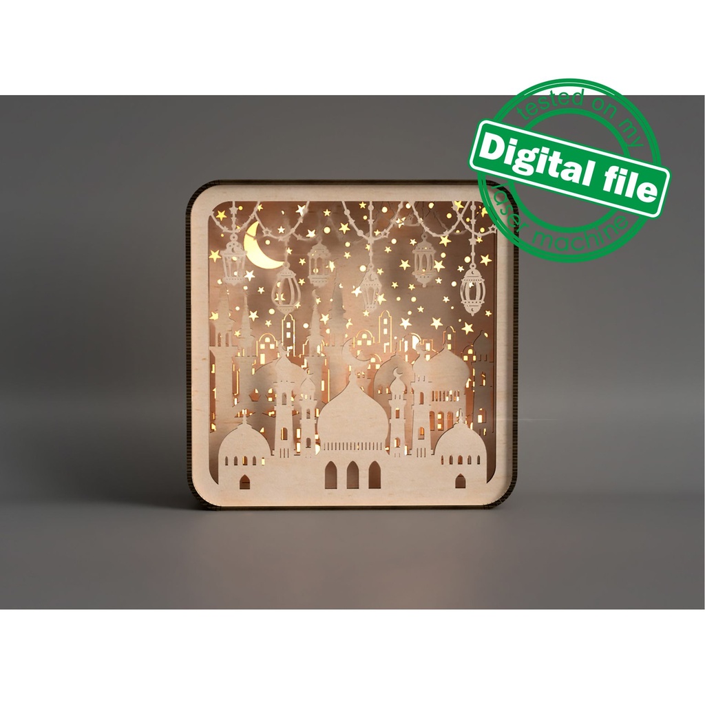 DIY Islamic Lightbox, Ramadan Shadow Box, Two different sizes DXF, SVG files for laser, Eid Mubarak, Decoration Idea, Material 1/8'' (3.2mm)
