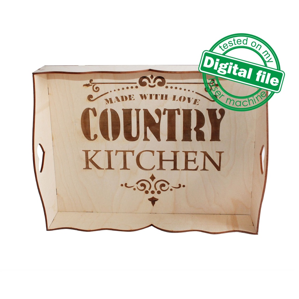 DXF files for laser Tray Country Kitchen, Candy bar decor, svg Files, Glowforge, Two different material thickness 3.2 / 6.4 mm