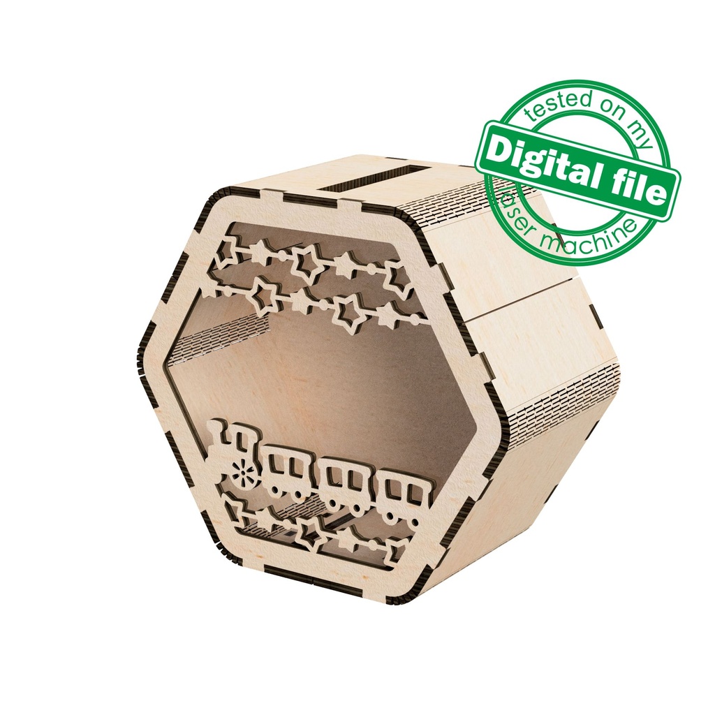 DXF, SVG files for cutting Piggy bank, personalized money box, Travel fund, Nursery decor, Laser or plotter, Two Material 1/8''(3mm) and 2mm