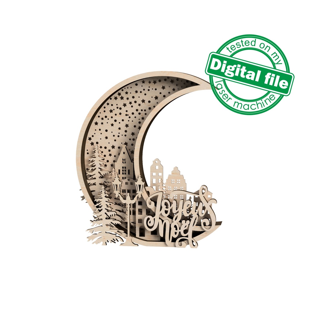 DXF, SVG files for laser Light-Up Christmas Ornament, winter forest, scandinavian houses,merry christmas, street lamp, Tree, Layered pattern