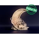DXF, SVG files for laser or plotter cutting Glowing Christmas decoration, winter forest, reindeer, crescent moon, starry night