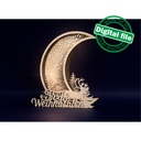 DXF, SVG files for laser or plotter cutting Glowing Christmas decoration, winter forest, reindeer, crescent moon, starry night