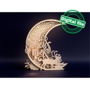 DXF, SVG files for laser or plotter cutting Glowing Christmas decoration, winter forest, reindeer, crescent moon, starry night