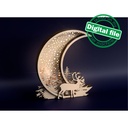 DXF, SVG files for laser or plotter cutting Glowing Christmas decoration, winter forest, reindeer, crescent moon, starry night
