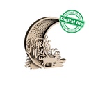 DXF, SVG files for laser or plotter cutting Glowing Christmas decoration, winter forest, reindeer, crescent moon, starry night