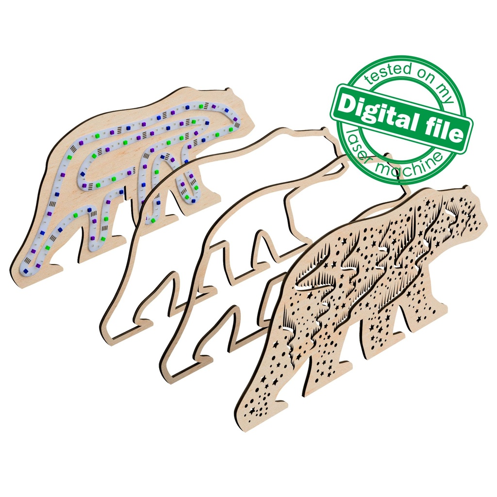 Files for laser or plotter Multilayer polar bear decoration, Northern Lights, aurora borealis, Nursery decoration, SVG, PDF, DXF