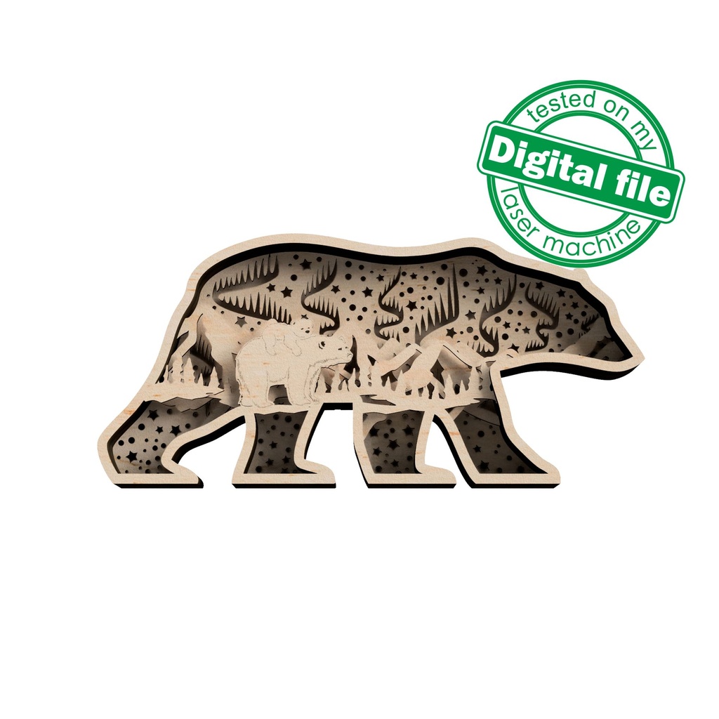 Files for laser or plotter Multilayer polar bear decoration, Northern Lights, aurora borealis, Nursery decoration, SVG, PDF, DXF