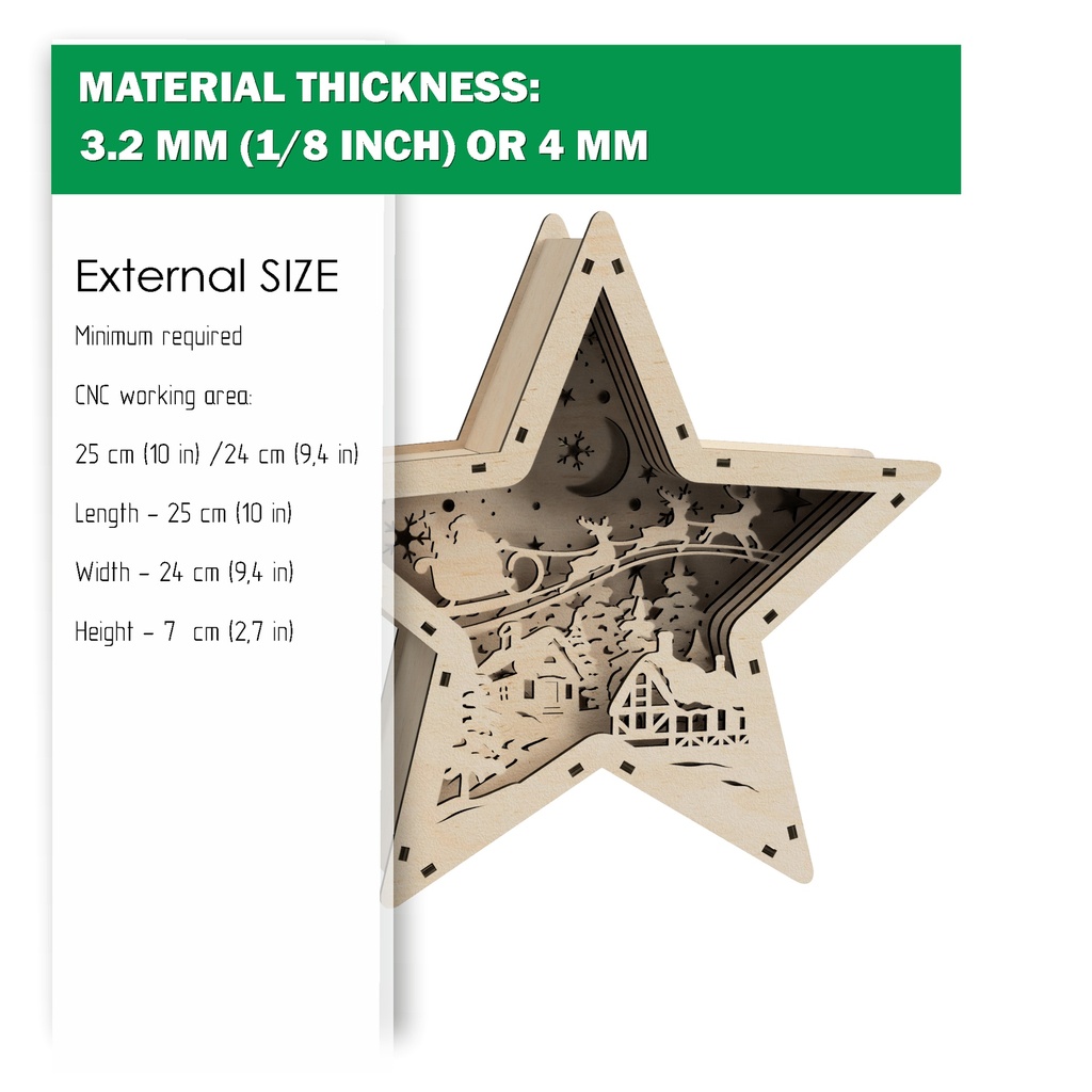 DXF, SVG files for laser DIY Marquee Star Light,Santa Claus,flying reindeer,sleigh,old village,winter forest,moon,stars,Shadow Box,Christmas