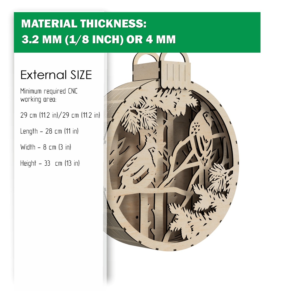 DXF, SVG files for laser Light box Winter Decor, Two cardinals, Decorative wooden sign, Shadow box, Christmas, Material 3.2 mm (1/8'')