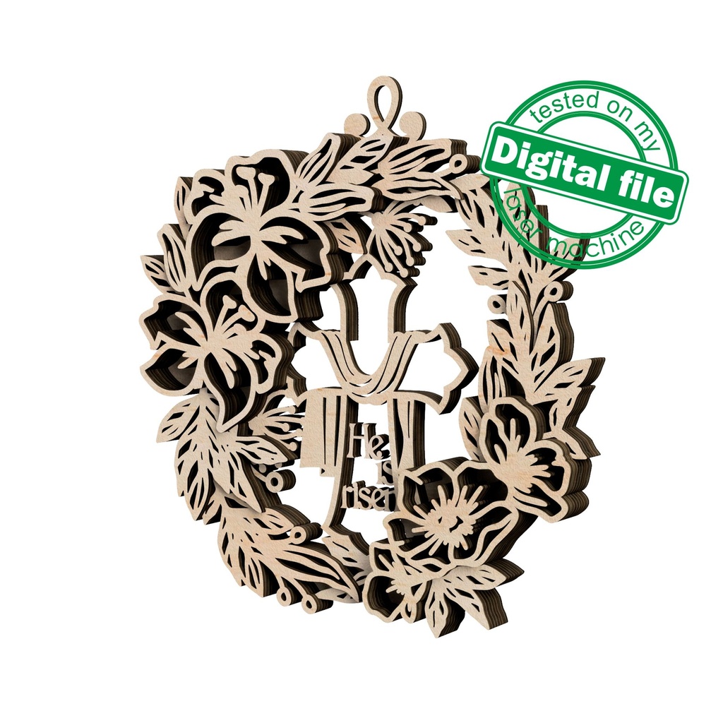 DXF, SVG files for laser Layered Wreath, Religious Easter, Spring Decor, Cross, Lilies, Rosehip Flowers, Door sign,material of any thickness
