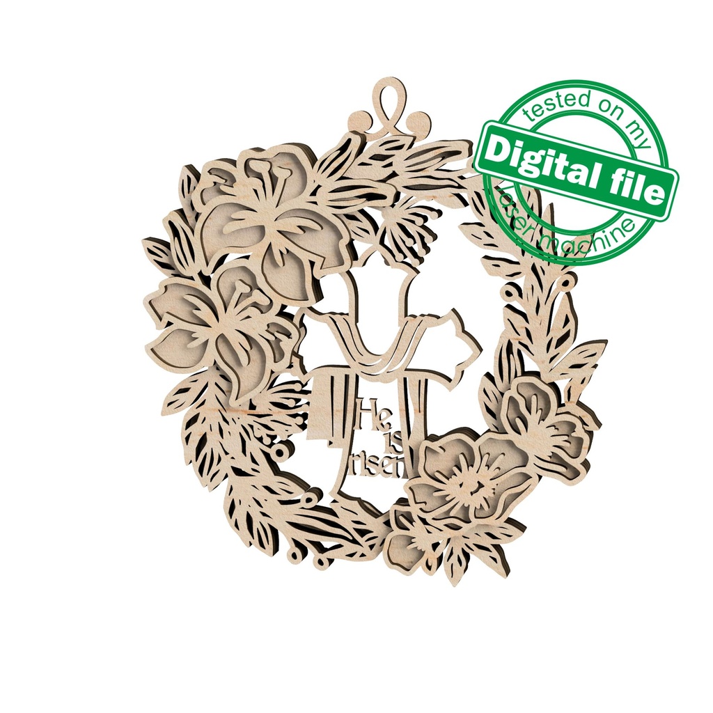 DXF, SVG files for laser Layered Wreath, Religious Easter, Spring Decor, Cross, Lilies, Rosehip Flowers, Door sign,material of any thickness